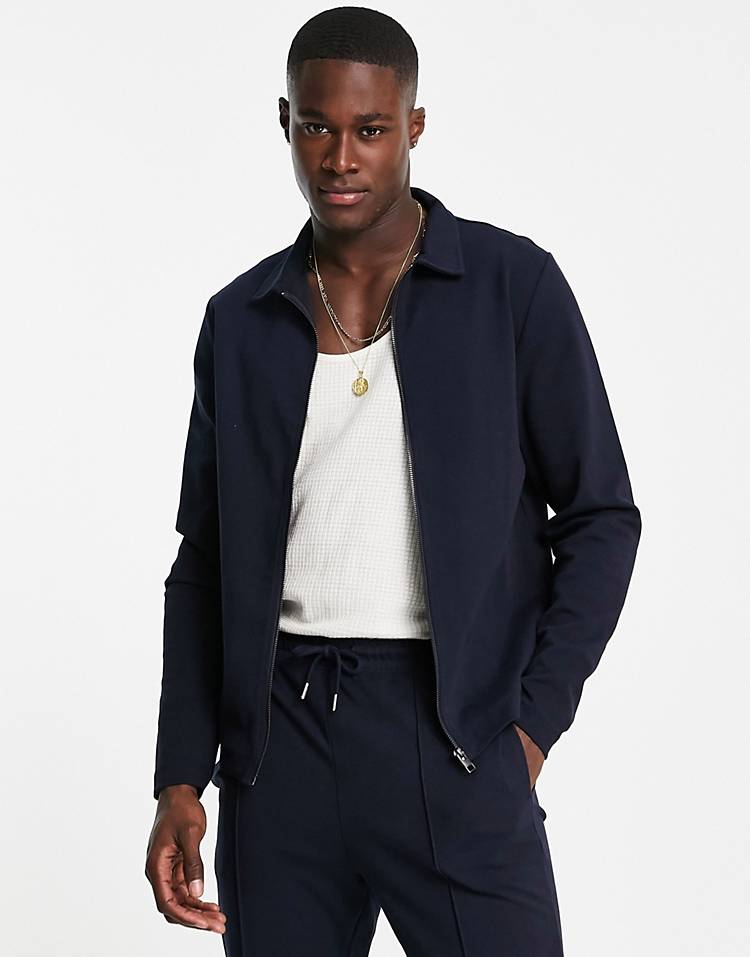 Jack & Jones Premium zip jersey jacket in navy - part of a set